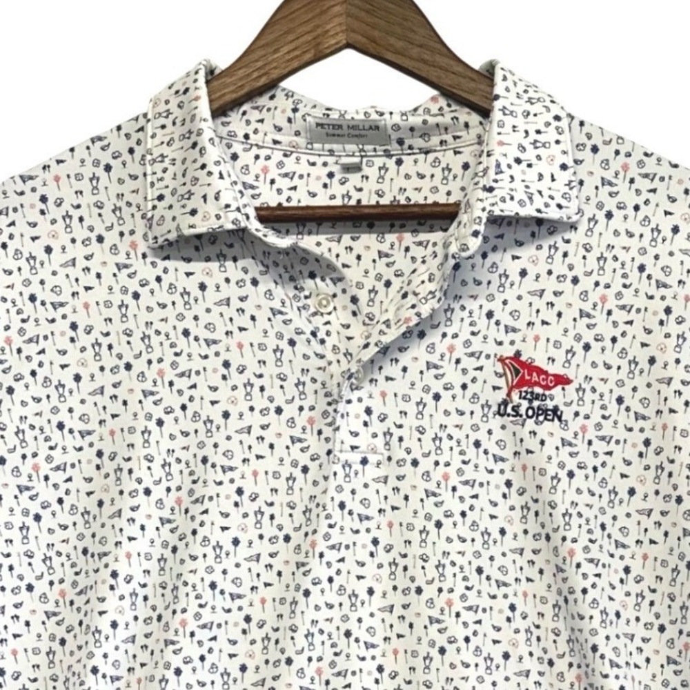 Peter Millar Summer Comfort Golf Clubs Polo Shirt Mens XL US Open 123rd LACC AOP